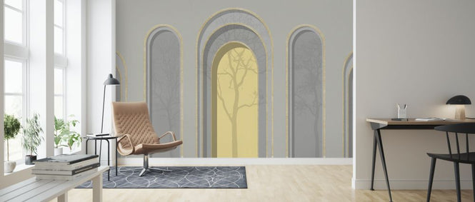 PHOTOWALL / Arch Adornment with Trees - Gray Yellow (e321585)