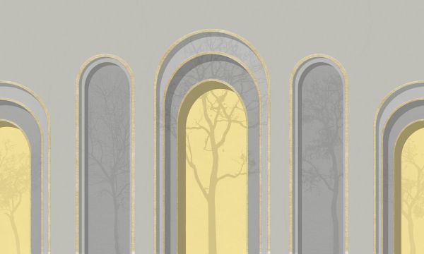 PHOTOWALL / Arch Adornment with Trees - Gray Yellow (e321585)