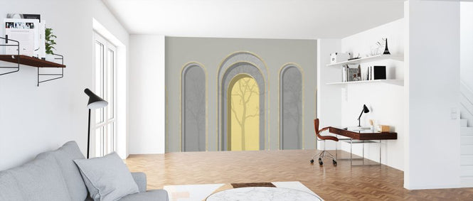 PHOTOWALL / Arch Adornment with Trees - Gray Yellow (e321585)