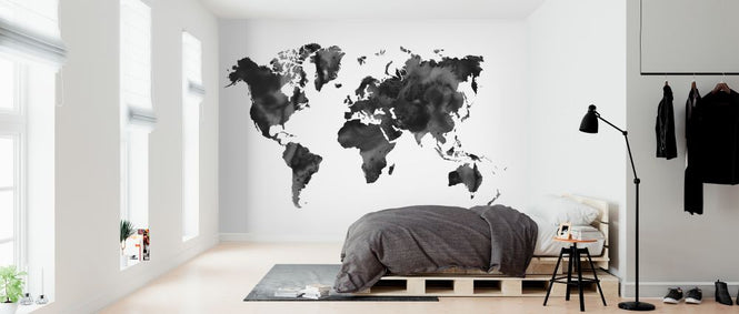 PHOTOWALL / Watercolor World Map Black (e321173)