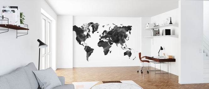 PHOTOWALL / Watercolor World Map Black (e321173)