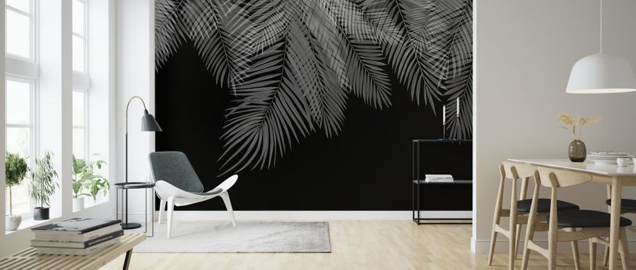 PHOTOWALL / Hanging Palm Leaves - Black-White (e321938)