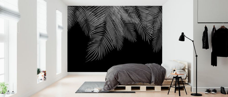 PHOTOWALL / Hanging Palm Leaves - Black-White (e321938)