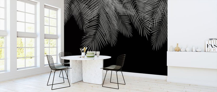 PHOTOWALL / Hanging Palm Leaves - Black-White (e321938)