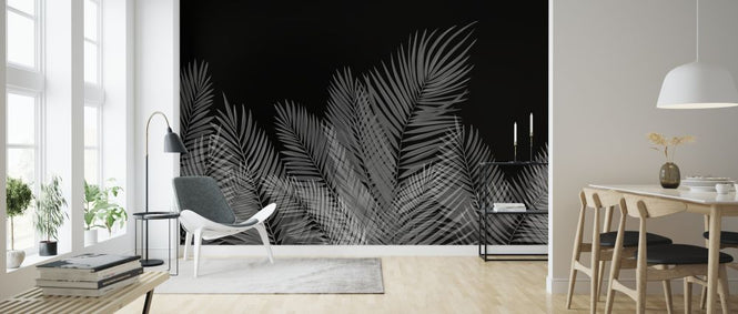 PHOTOWALL / Swaying Palm Leaves - Black-White (e321948)