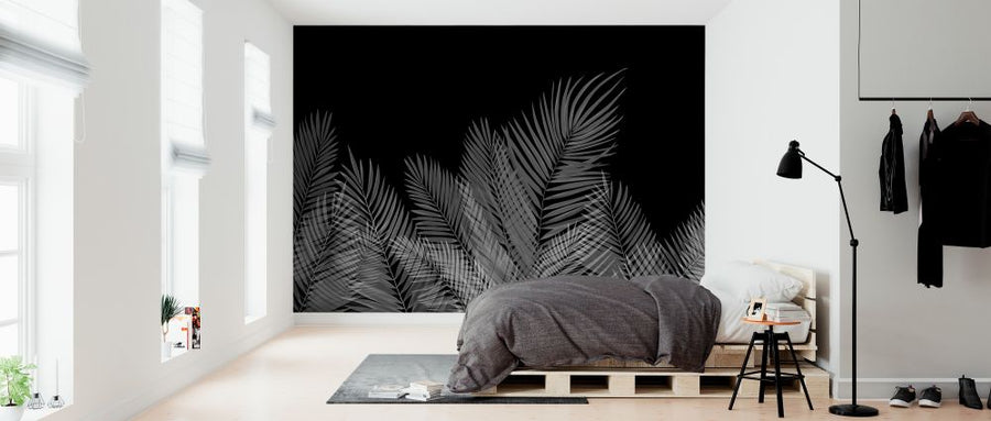 PHOTOWALL / Swaying Palm Leaves - Black-White (e321948)