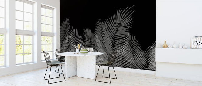 PHOTOWALL / Swaying Palm Leaves - Black-White (e321948)
