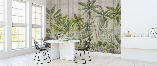 PHOTOWALL / Tropical Scene on Plank Wall (e323031)
