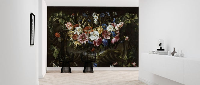 PHOTOWALL / Garland of Flowers with Landscape - Infographics (e322100)