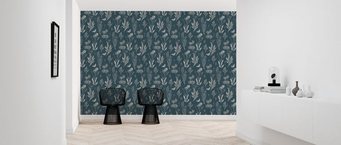PHOTOWALL / Flowered Blossoms - Teal (e325491)