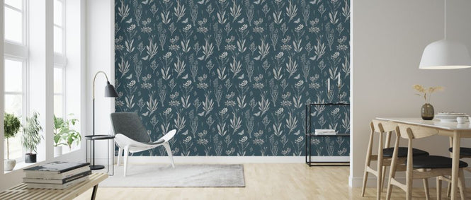 PHOTOWALL / Flowered Blossoms - Teal (e325491)