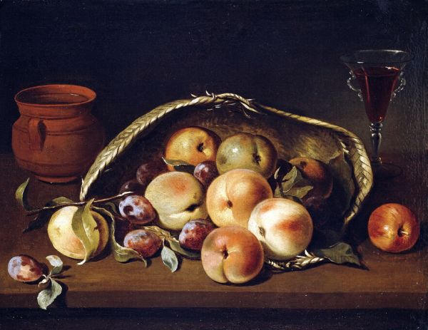 PHOTOWALL / Basket with Peaches and Plums - Infographics (e322371)