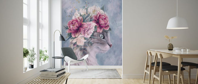 PHOTOWALL / Cat with Bouquet Flowers (e325060)