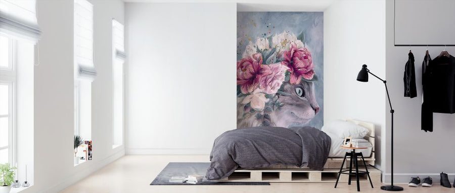 PHOTOWALL / Cat with Bouquet Flowers (e325060)