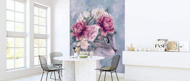 PHOTOWALL / Cat with Bouquet Flowers (e325060)