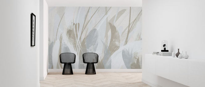 PHOTOWALL / Abstract Feathers - Soft Blue Brown (e328118)