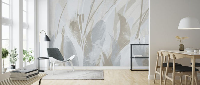 PHOTOWALL / Abstract Feathers - Soft Blue Brown (e328118)