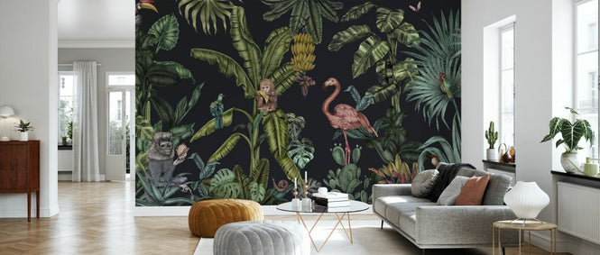 PHOTOWALL / Monkeys with Birds - Dark Green (e329965)