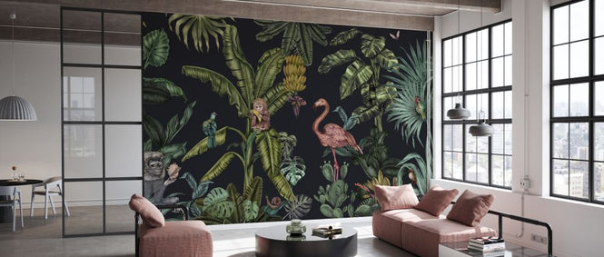 PHOTOWALL / Monkeys with Birds - Dark Green (e329965)