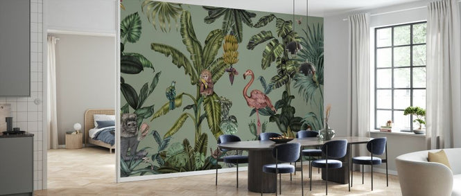 PHOTOWALL / Monkeys with Birds - Light Green (e329966)