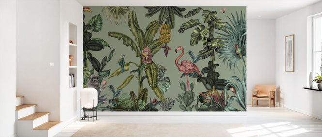 PHOTOWALL / Monkeys with Birds - Light Green (e329966)