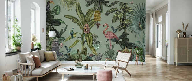 PHOTOWALL / Monkeys with Birds - Light Green (e329966)