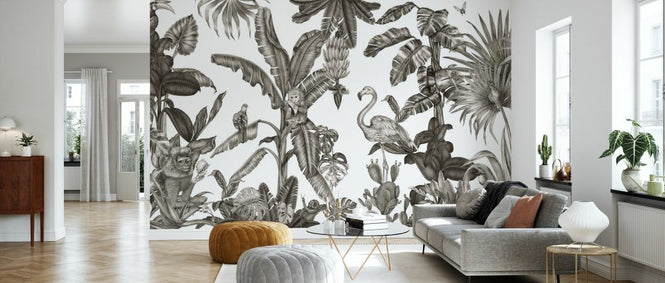 PHOTOWALL / Monkeys with Birds - White and Black (e329967)