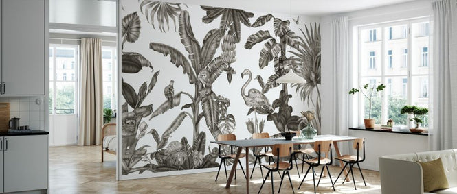 PHOTOWALL / Monkeys with Birds - White and Black (e329967)