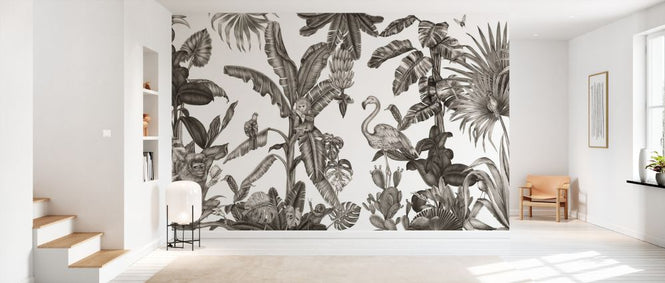 PHOTOWALL / Monkeys with Birds - White and Black (e329967)
