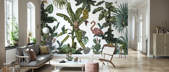 PHOTOWALL / Monkeys with Birds - White (e329968)