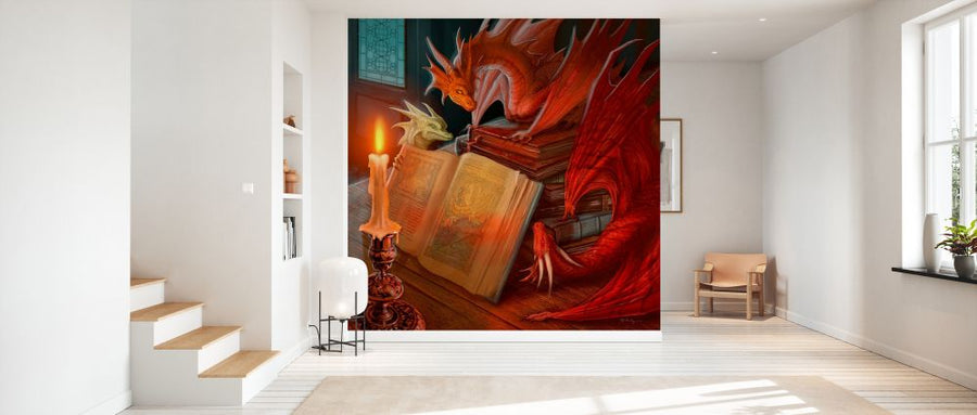 PHOTOWALL / Three Small Dragons around Books (e330173)