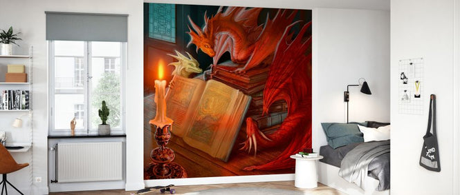 PHOTOWALL / Three Small Dragons around Books (e330173)