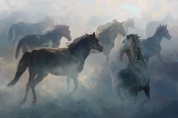 PHOTOWALL / Horses in Foggy Vision II - Watercolor (e329991)