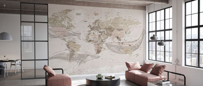PHOTOWALL / Whale Map - Beige (e330015)