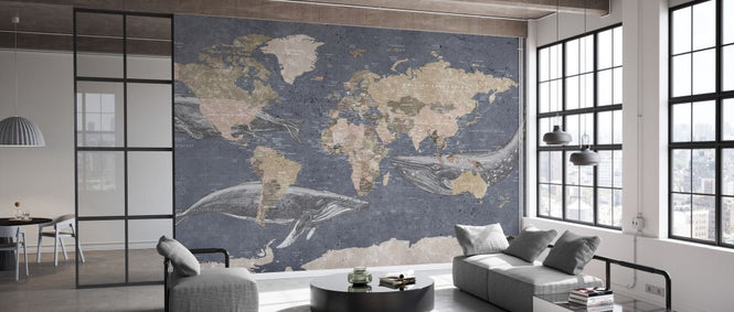 PHOTOWALL / Whale Map - Blue (e330016)