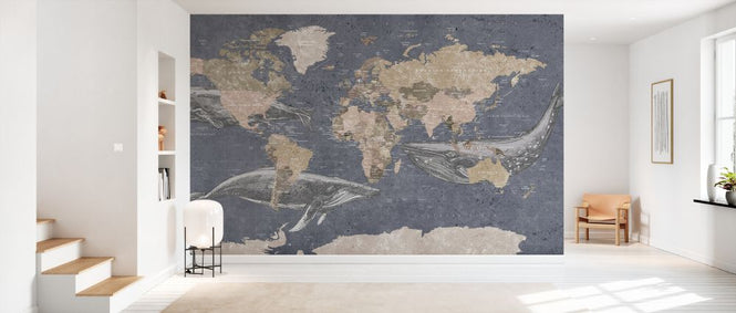 PHOTOWALL / Whale Map - Blue (e330016)