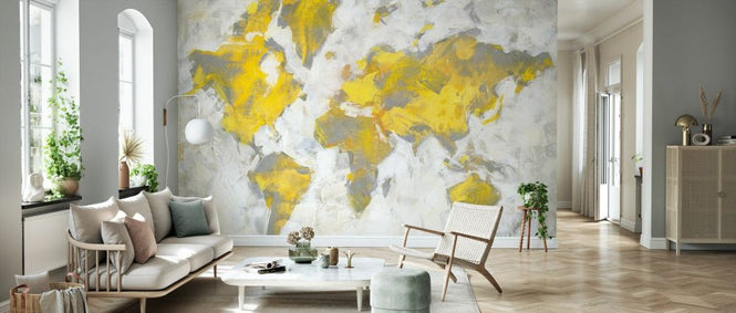 PHOTOWALL / World Map Yellow Gray (e331803)