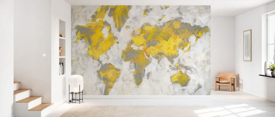 PHOTOWALL / World Map Yellow Gray (e331803)