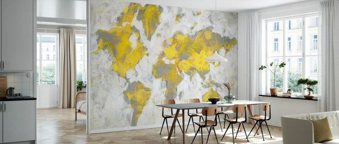 PHOTOWALL / World Map Yellow Gray (e331803)