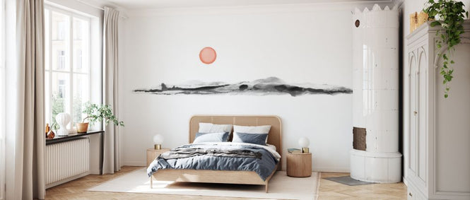 PHOTOWALL / Sunset Watercolor in Black and Coral (e333883)