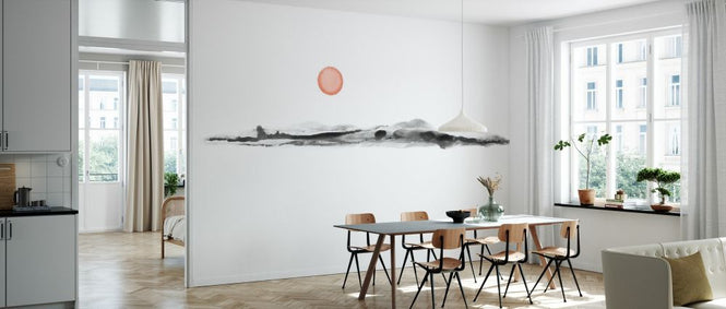 PHOTOWALL / Sunset Watercolor in Black and Coral (e333883)