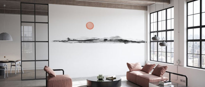 PHOTOWALL / Sunset Watercolor in Black and Coral (e333883)