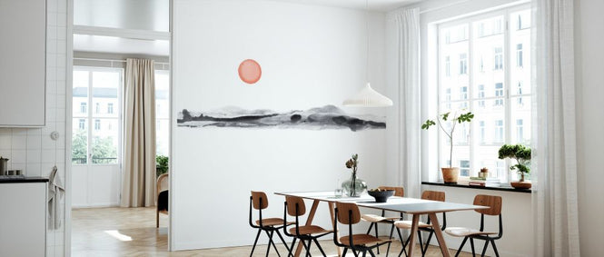 PHOTOWALL / Sunset Watercolor in Black and Coral (e333888)