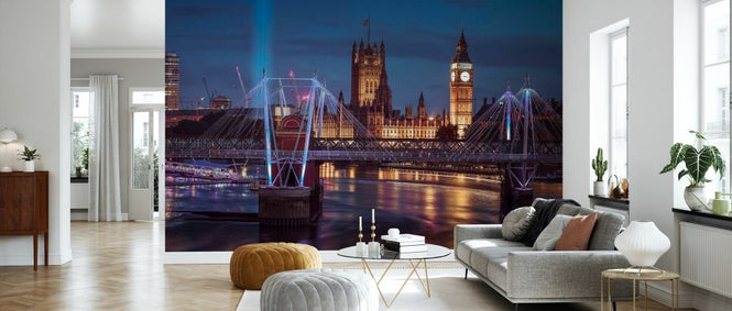 PHOTOWALL / Night View of the London Eye Golden Jubilee Bridge and Westminster London UK (e334039)
