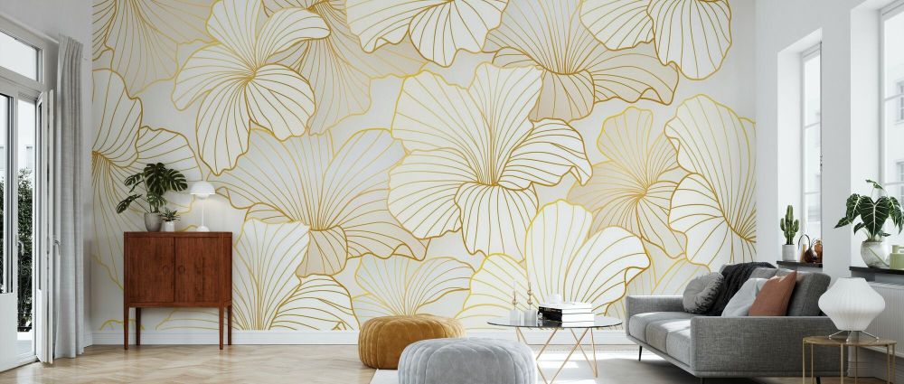 【GINGER掲載商品】 PHOTOWALL / 輸入壁紙 | (e334460) II Art Line Floral Golden 人形