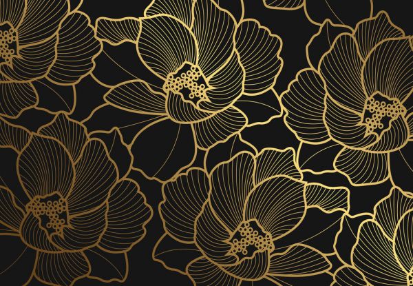PHOTOWALL / Golden Floral Line Art (e334461)