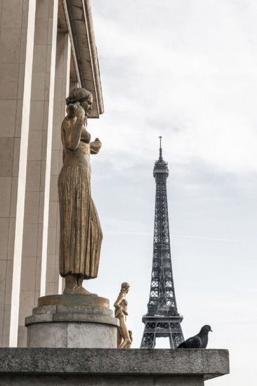 PHOTOWALL / Eiffel Tower with Statues and Pigeon (e336107)
