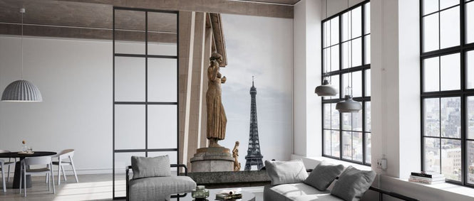 PHOTOWALL / Eiffel Tower with Statues and Pigeon (e336107)