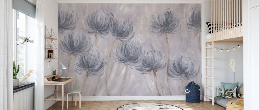 PHOTOWALL / Fluffy Flowers - Stone and Lavender (e338288)