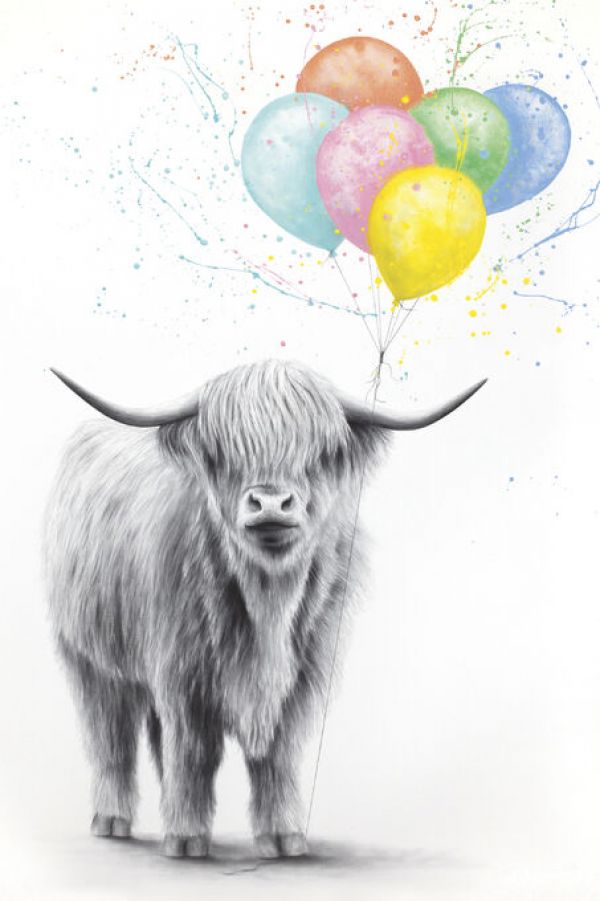 PHOTOWALL / Highland Cow and the Balloons (e83958)